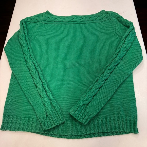 Evan Picone Cable Knit Boat Neck Sweater 100% Cotton Green Size Small - Picture 9 of 9
